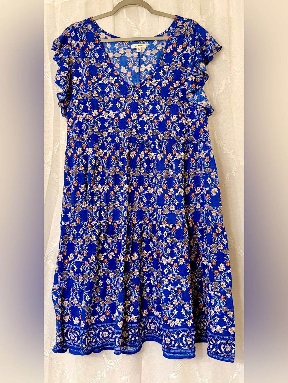 Max Studio Royal Blue Floral Flutter Sleeve Dress | Size 2X 💙✨